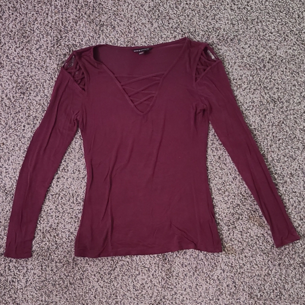Burgundy Red Laced Long Sleeve Top